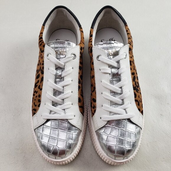 Sofft Fianna Animal Print Leather Sneaker Womens 8.5 White Lace Up Casual Shoe - Picture 3 of 10